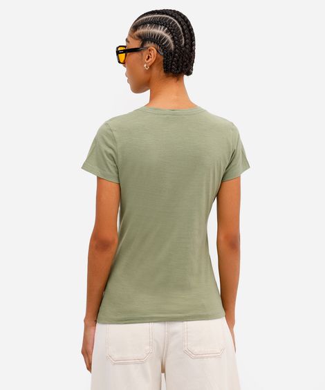 camiseta flamê de algodão básica manga curta decote v verde