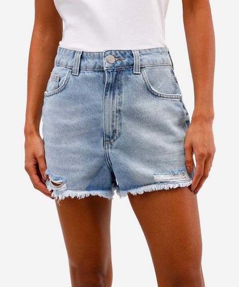 short mom feminino jeans destroyed azul