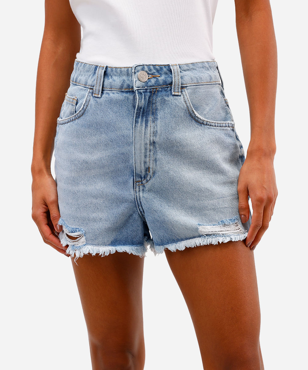 short mom feminino jeans destroyed azul