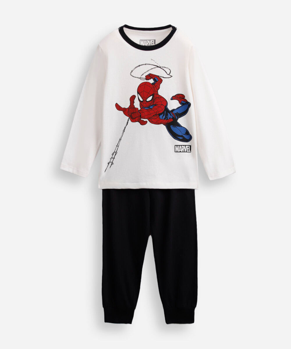 pijama infantil de algodão homem aranha off white