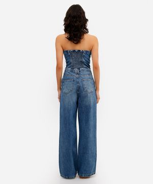macacão feminino jeans sem alça azul