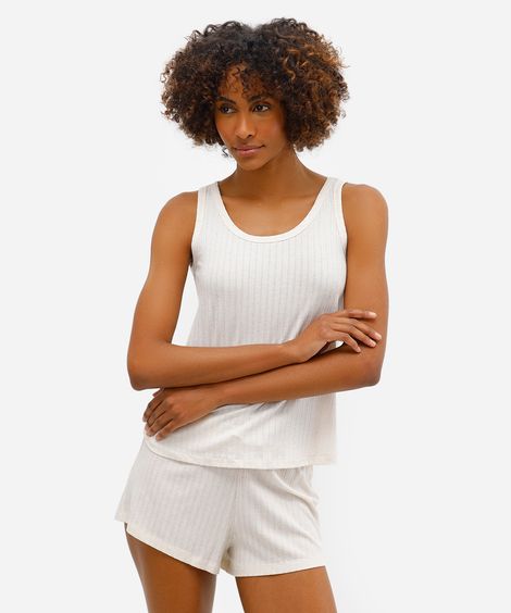 pijama short doll feminino com linho texturizado bege