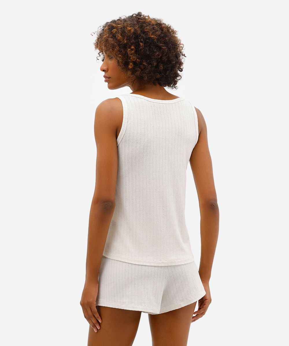 pijama short doll feminino com linho texturizado bege