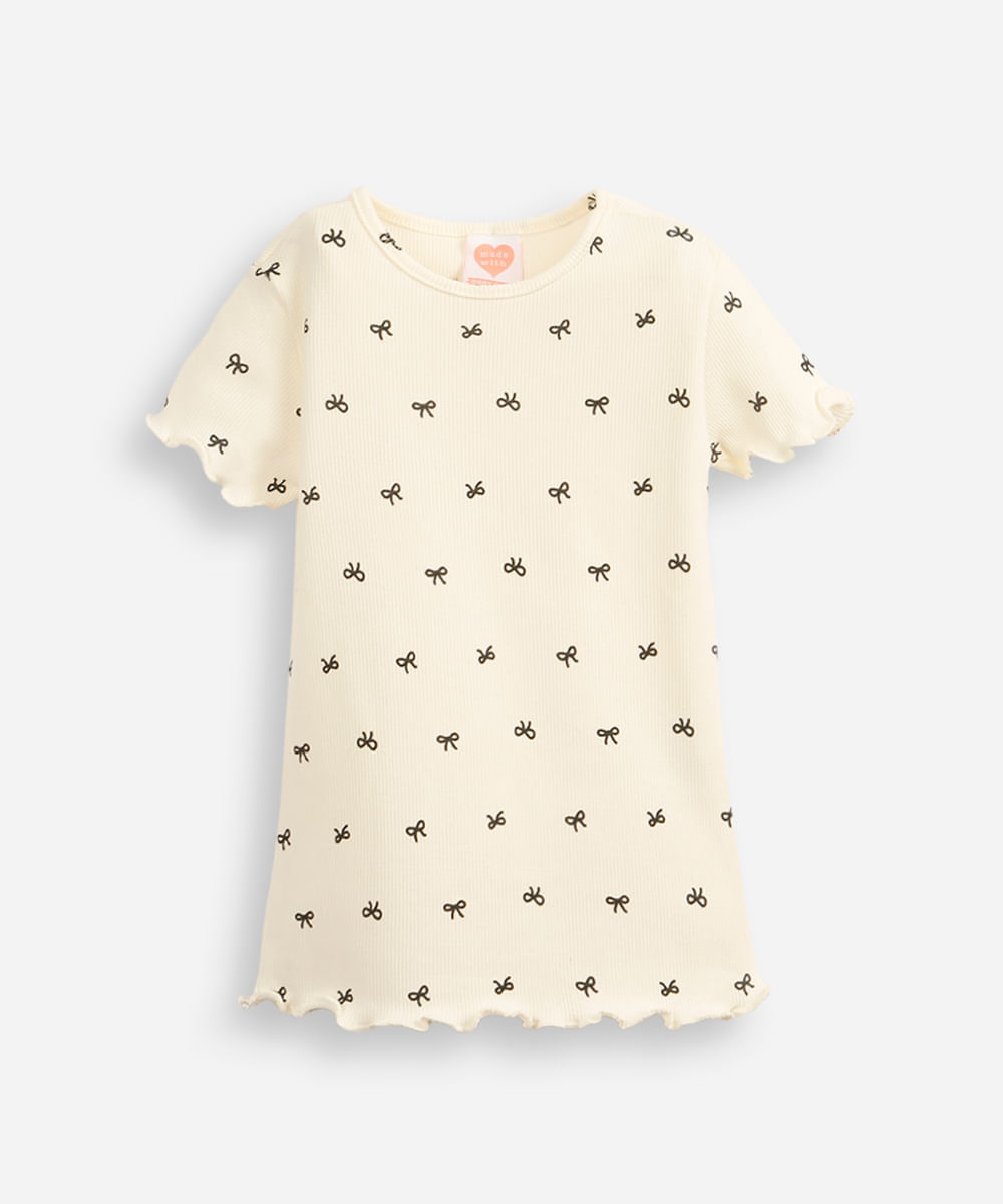 blusa infantil de algodão canelada laços off white