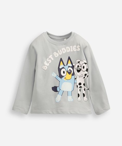 camiseta infantil de algodão manga longa bluey azul