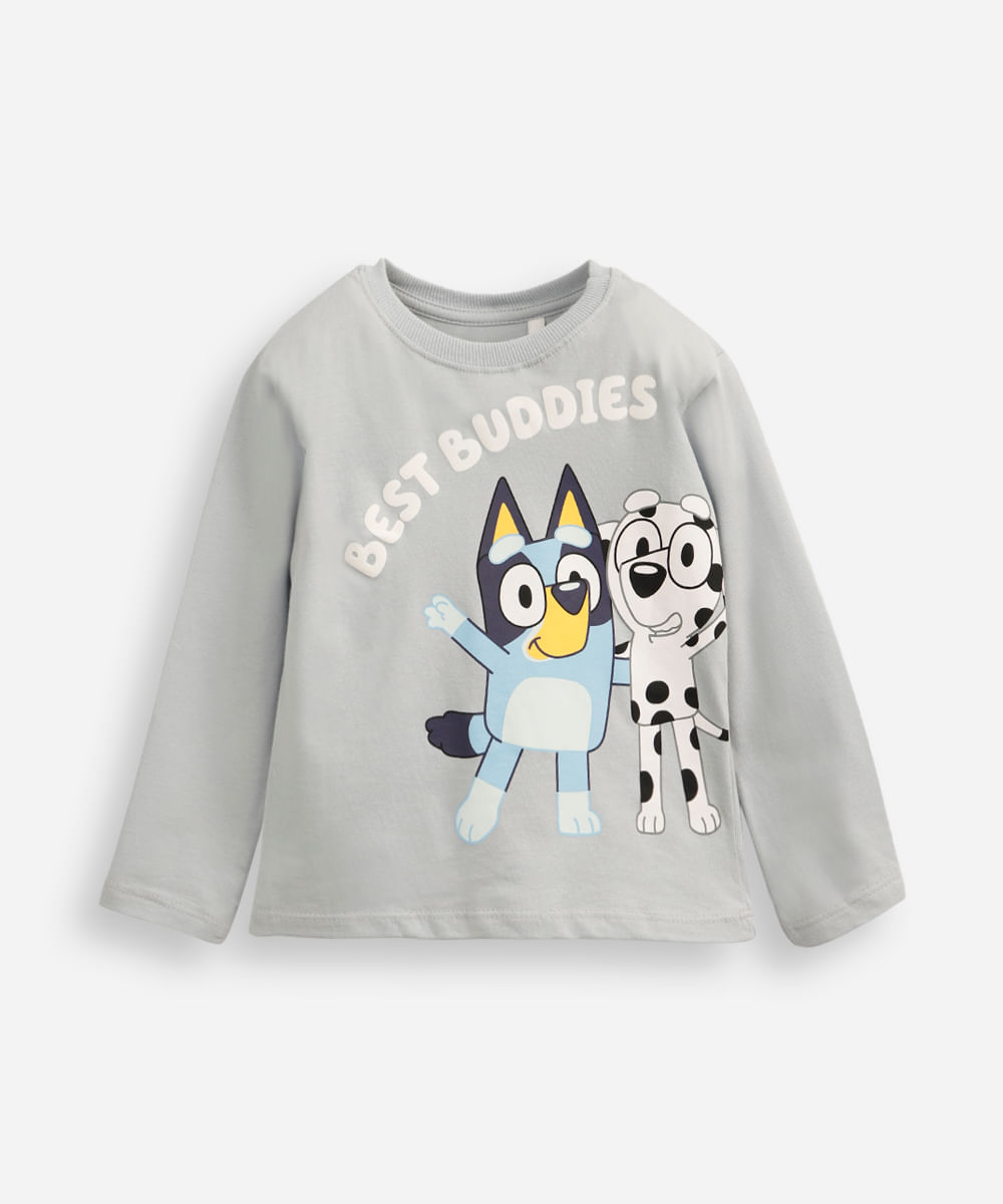 camiseta infantil de algodão manga longa bluey azul