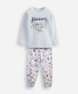 pijama longo infantil de algodão harry potter azul