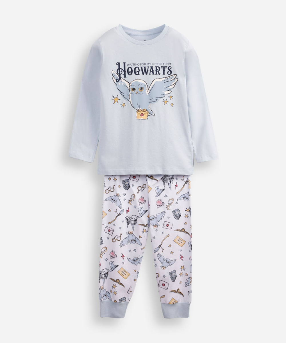 pijama longo infantil de algodão harry potter azul