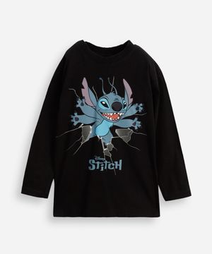camiseta infantil de algodão stitch preta