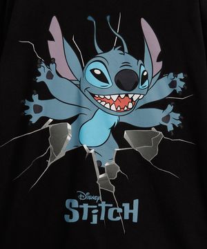 camiseta infantil de algodão stitch preta