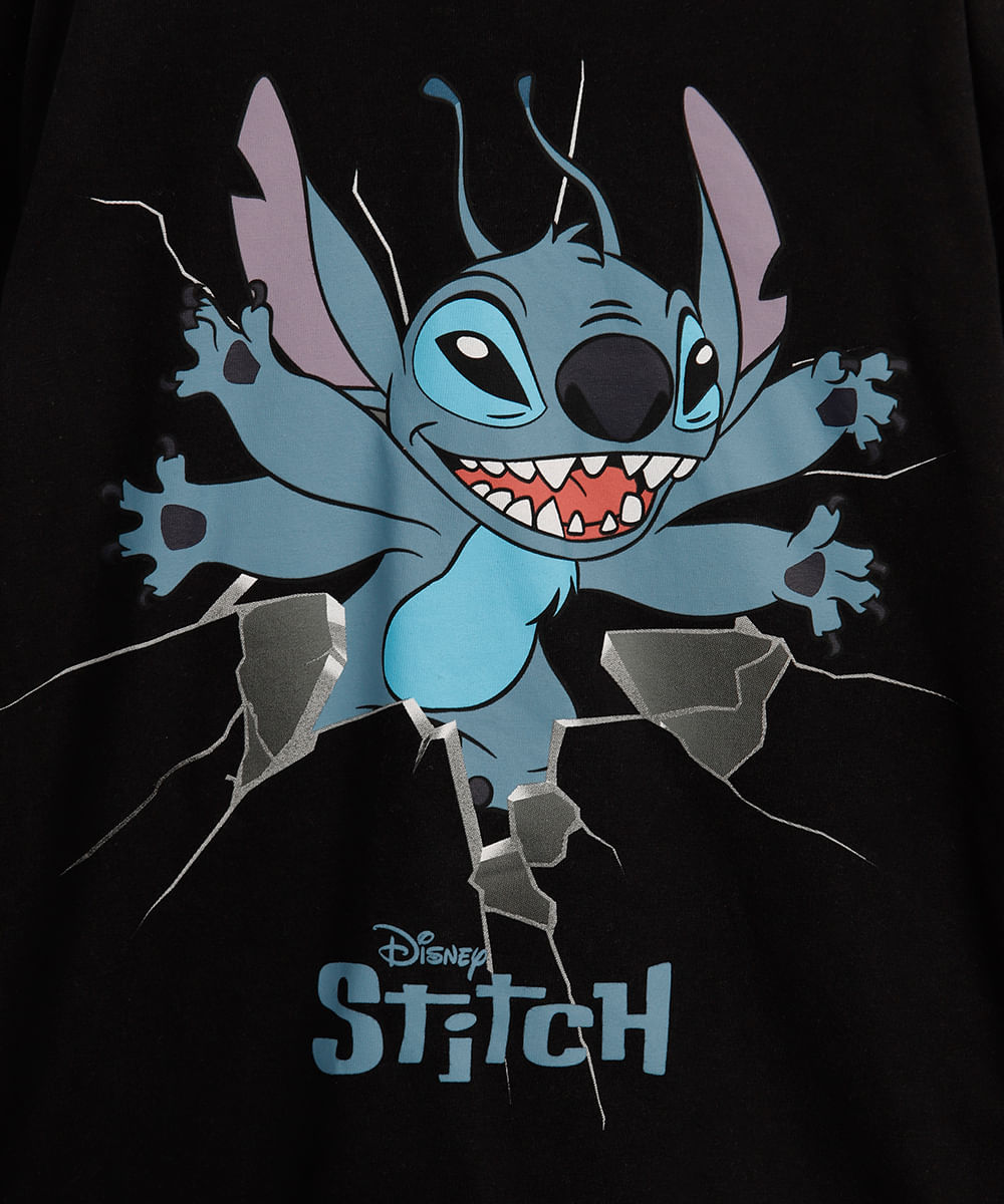 camiseta infantil de algodão stitch preta