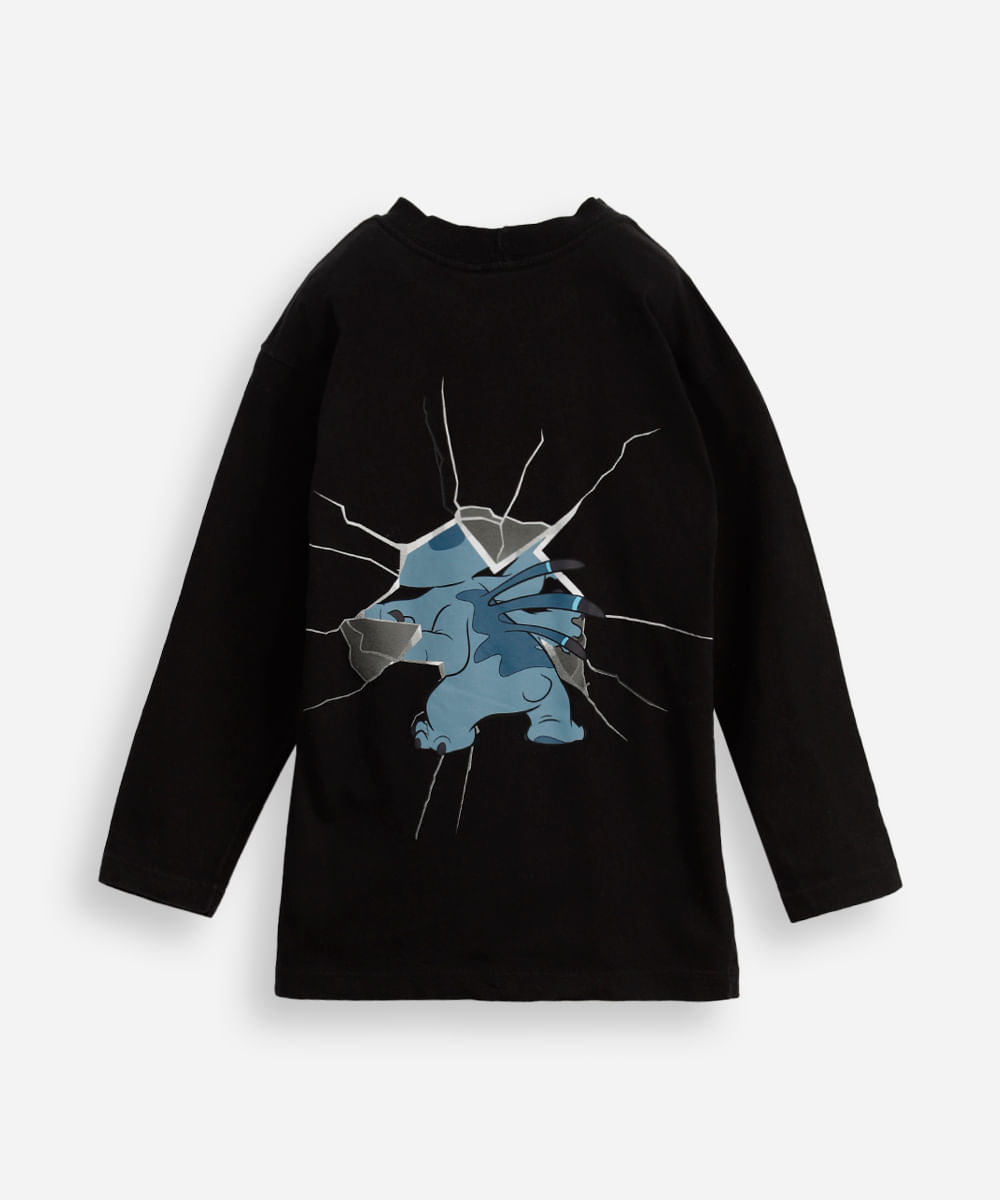 camiseta infantil de algodão stitch preta