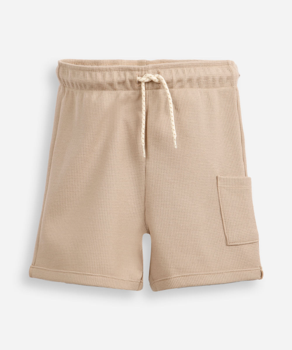 short infantil texturizado com bolso bege