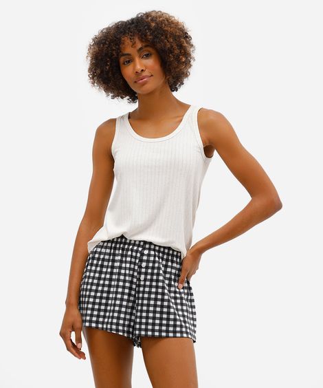 short de pijama feminino xadrez preto