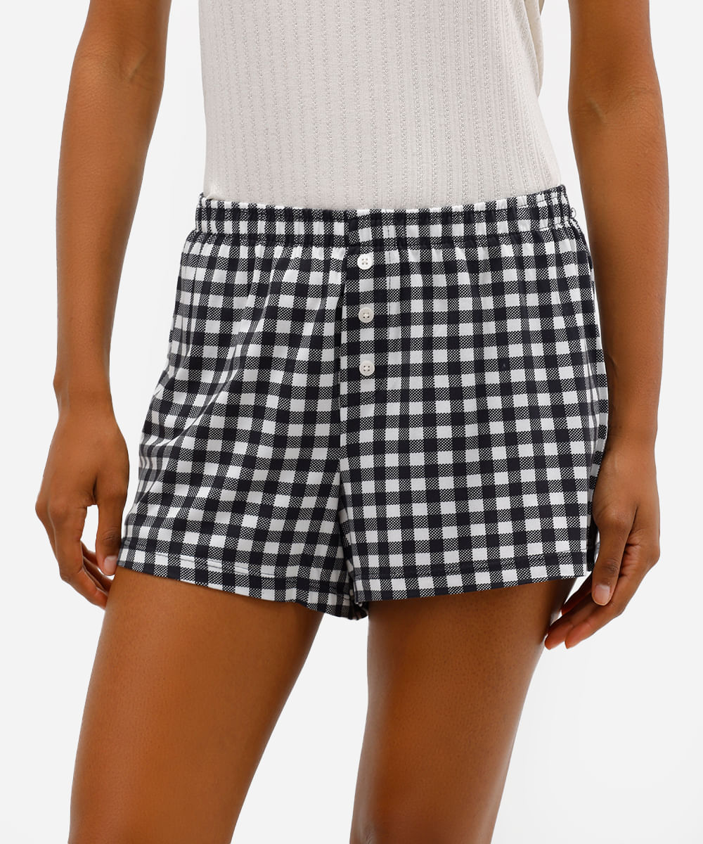 short de pijama feminino xadrez preto