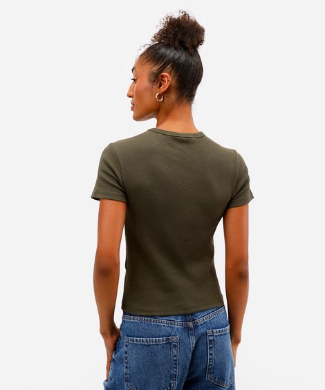 blusa feminina de algodão canelada manga curta verde