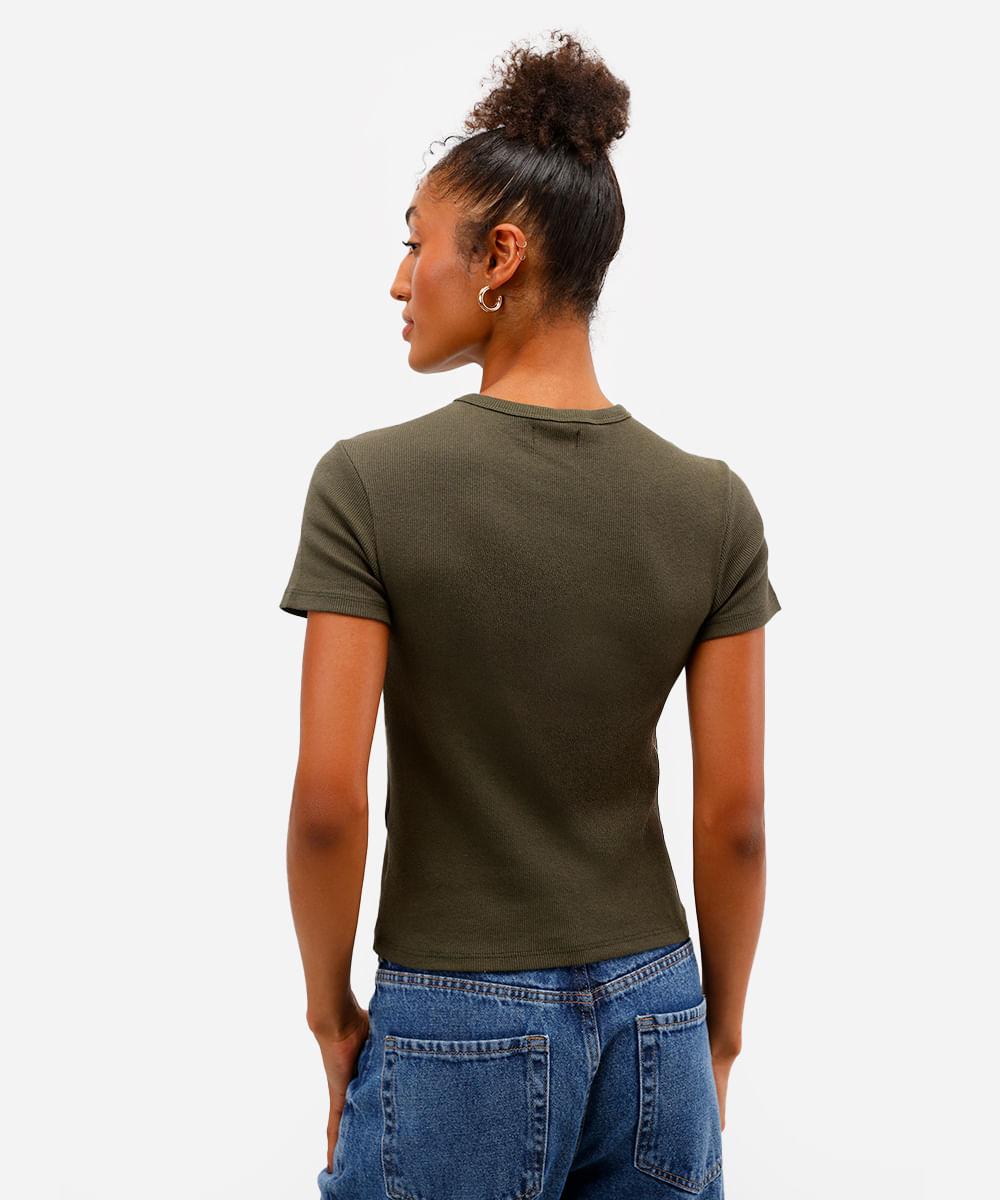 blusa feminina de algodão canelada manga curta verde