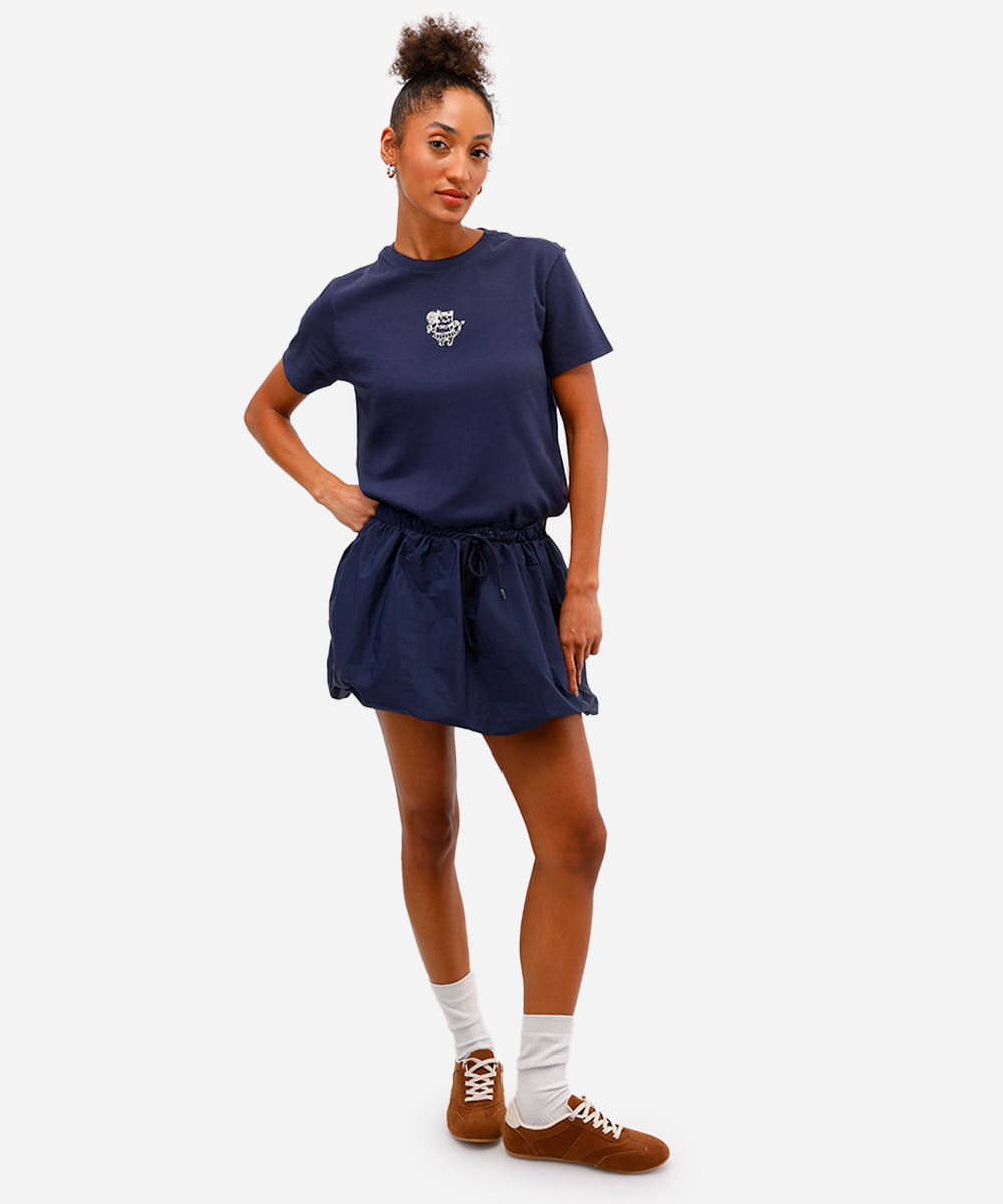 camiseta feminina de algodão gatinha tenista azul