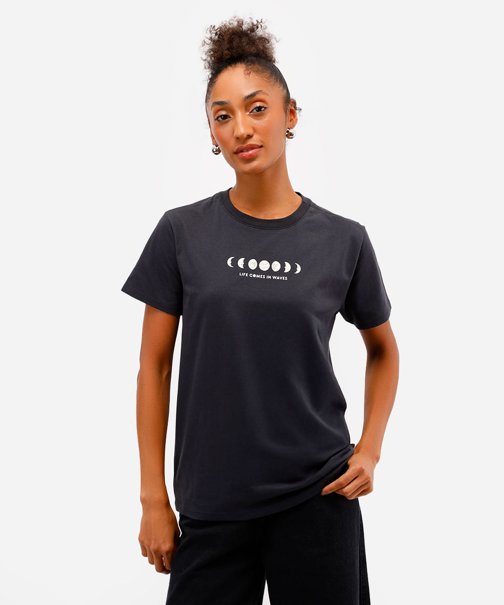 camiseta feminina de algodão waves cinza