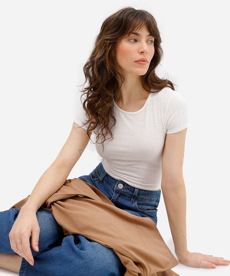 blusa baby look feminina texturizada off white