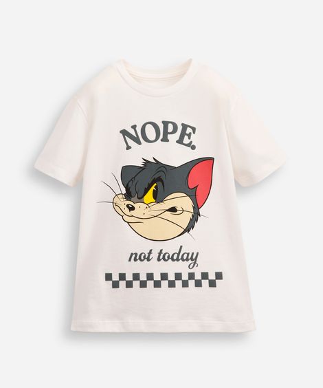 camiseta infantil de algodão tom e jerry off white