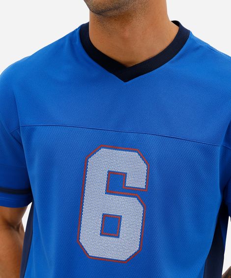 camiseta masculina esportiva texturizada gola v azul