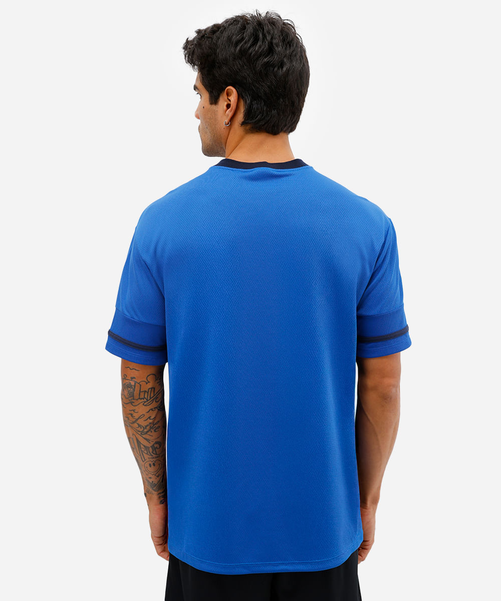 camiseta masculina esportiva texturizada gola v azul