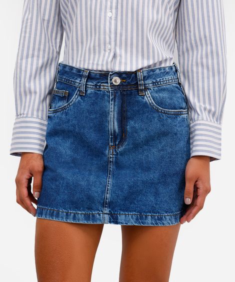 minissaia feminina jeans cintura alta azul