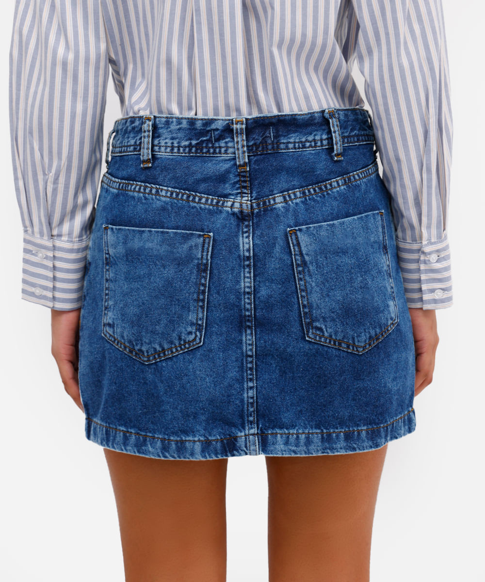 minissaia feminina jeans cintura alta azul