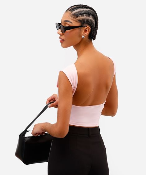 top feminino de poliamida decote nas costas rosa