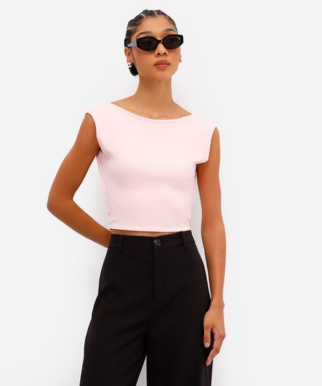 top feminino de poliamida decote nas costas rosa