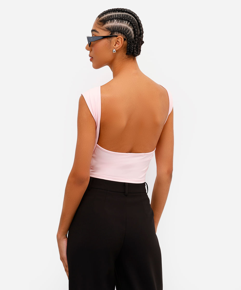 top feminino de poliamida decote nas costas rosa