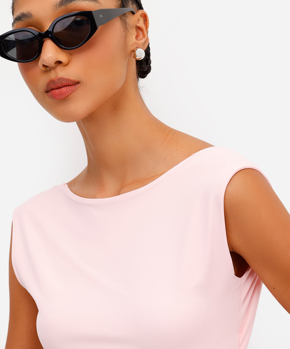 top feminino de poliamida decote nas costas rosa