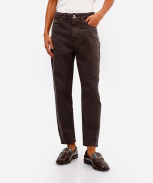 calça mom feminina de sarja cintura alta marrom