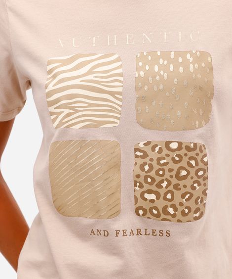 camiseta feminina de algodão animal print bege