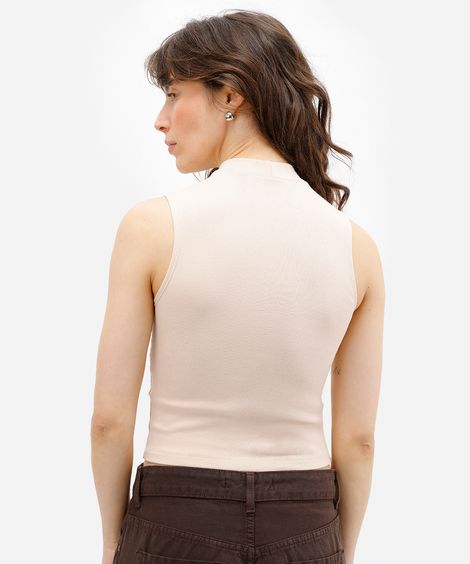 regata feminina de algodão básica gola alta bege