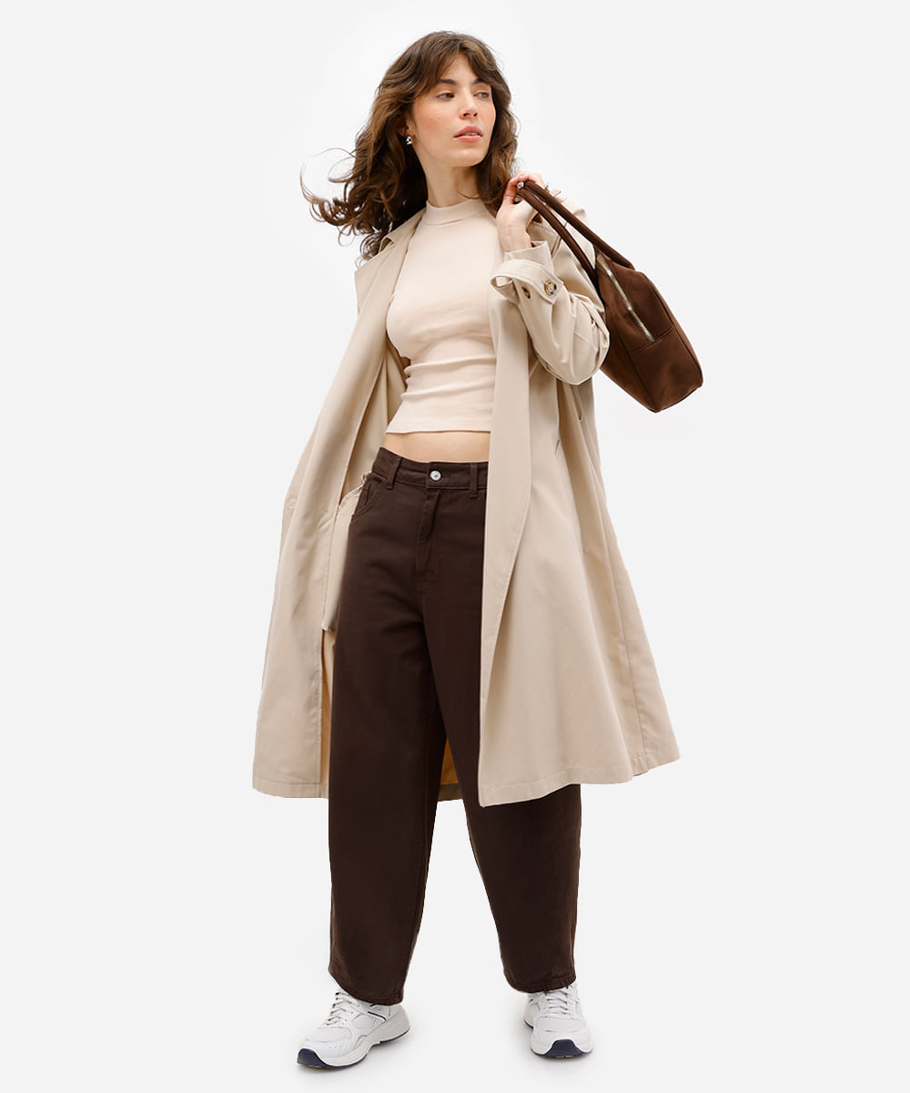 regata feminina de algodão básica gola alta bege