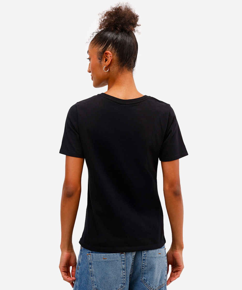 camiseta feminina de algodão animal print preta