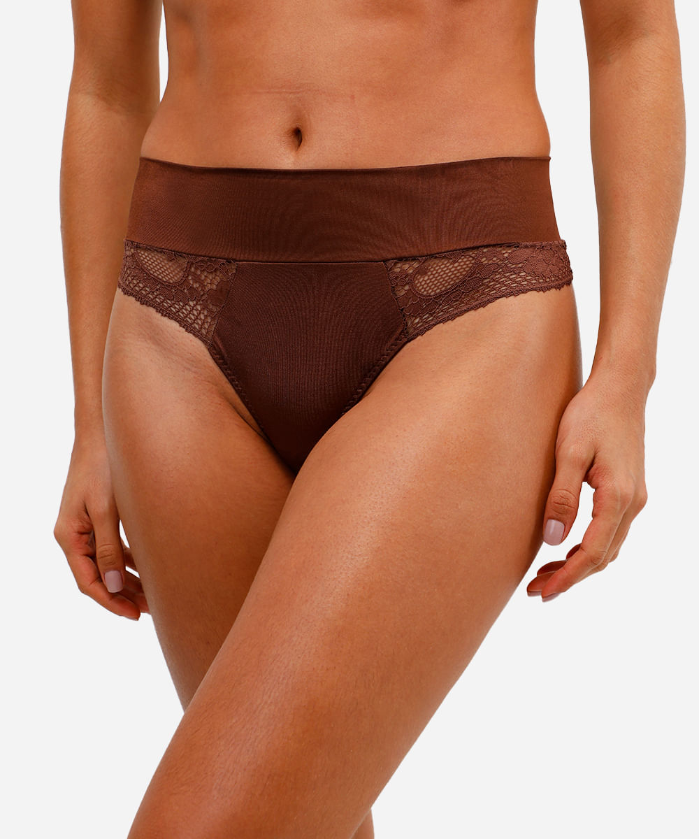 calcinha fio dental com renda marrom