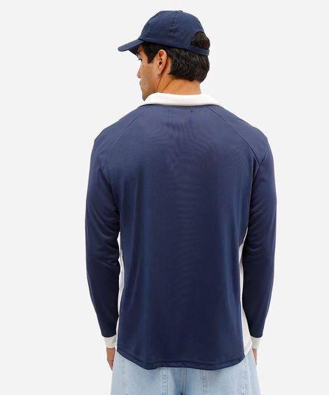 camiseta retrô unissex com gola manga longa milan azul