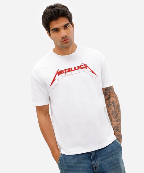 camiseta masculina manga curta metallica off white