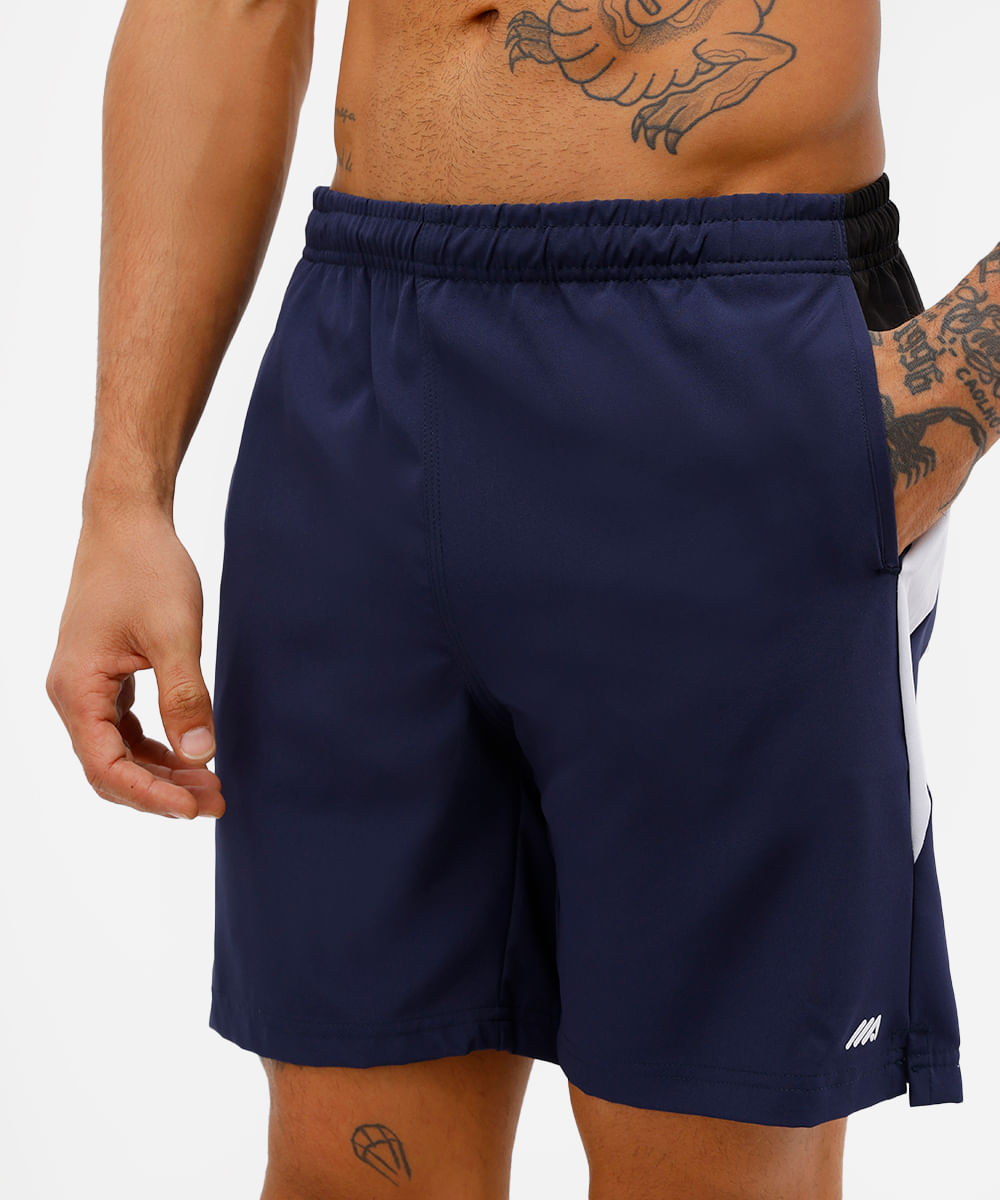 short masculino com recorte esportivo azul