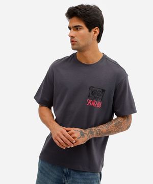camiseta masculina manga curta bob esponja cinza