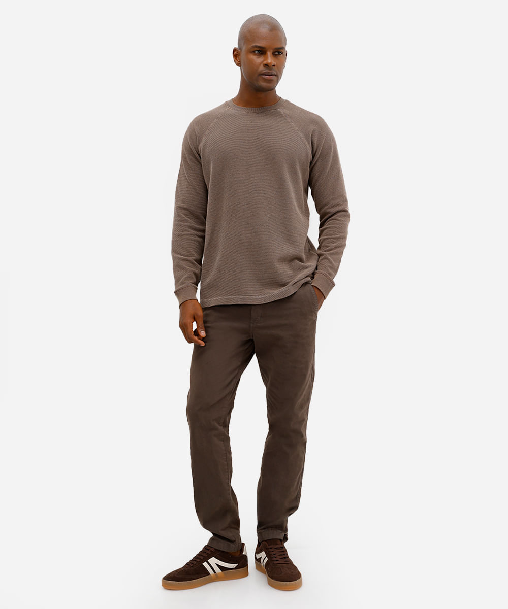 camiseta masculina de algodão raglan texturizada estonada marrom