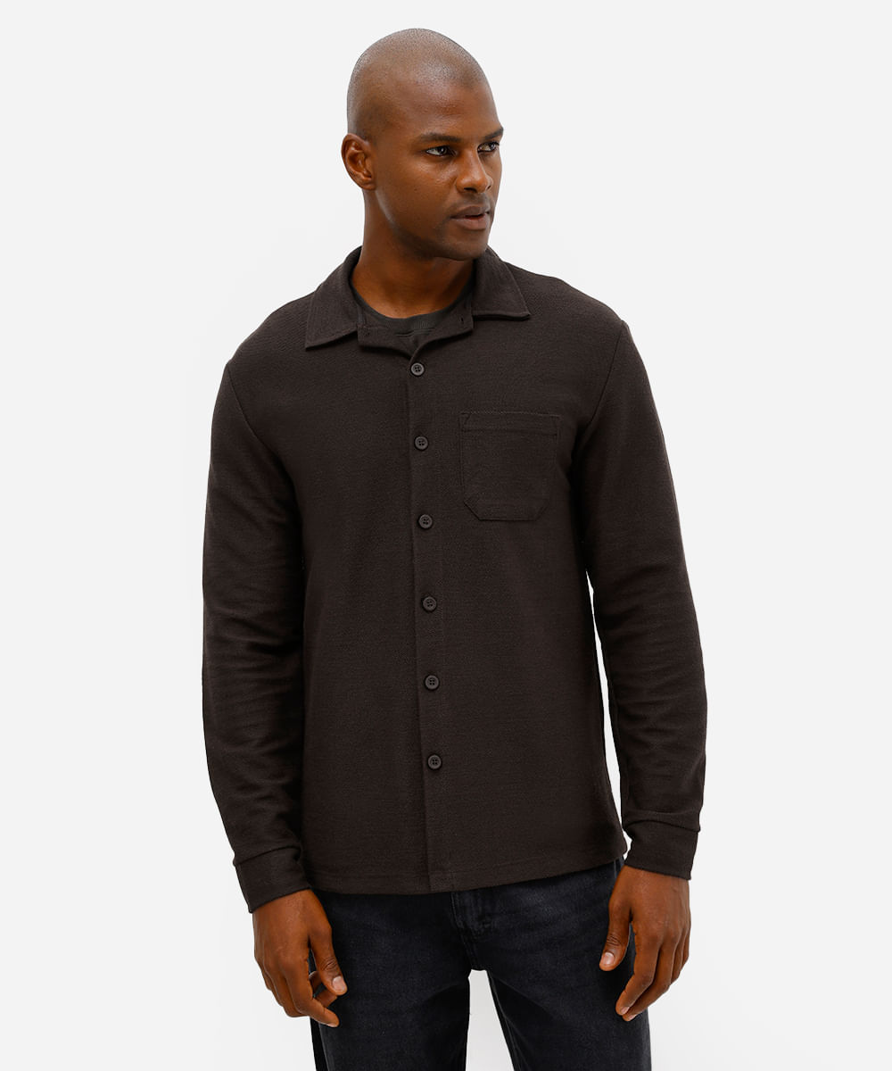 camisa masculina manga longa texturizada marrom