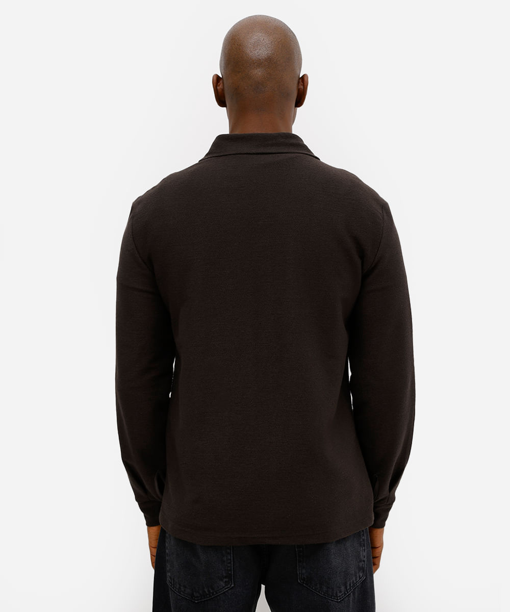 camisa masculina manga longa texturizada marrom