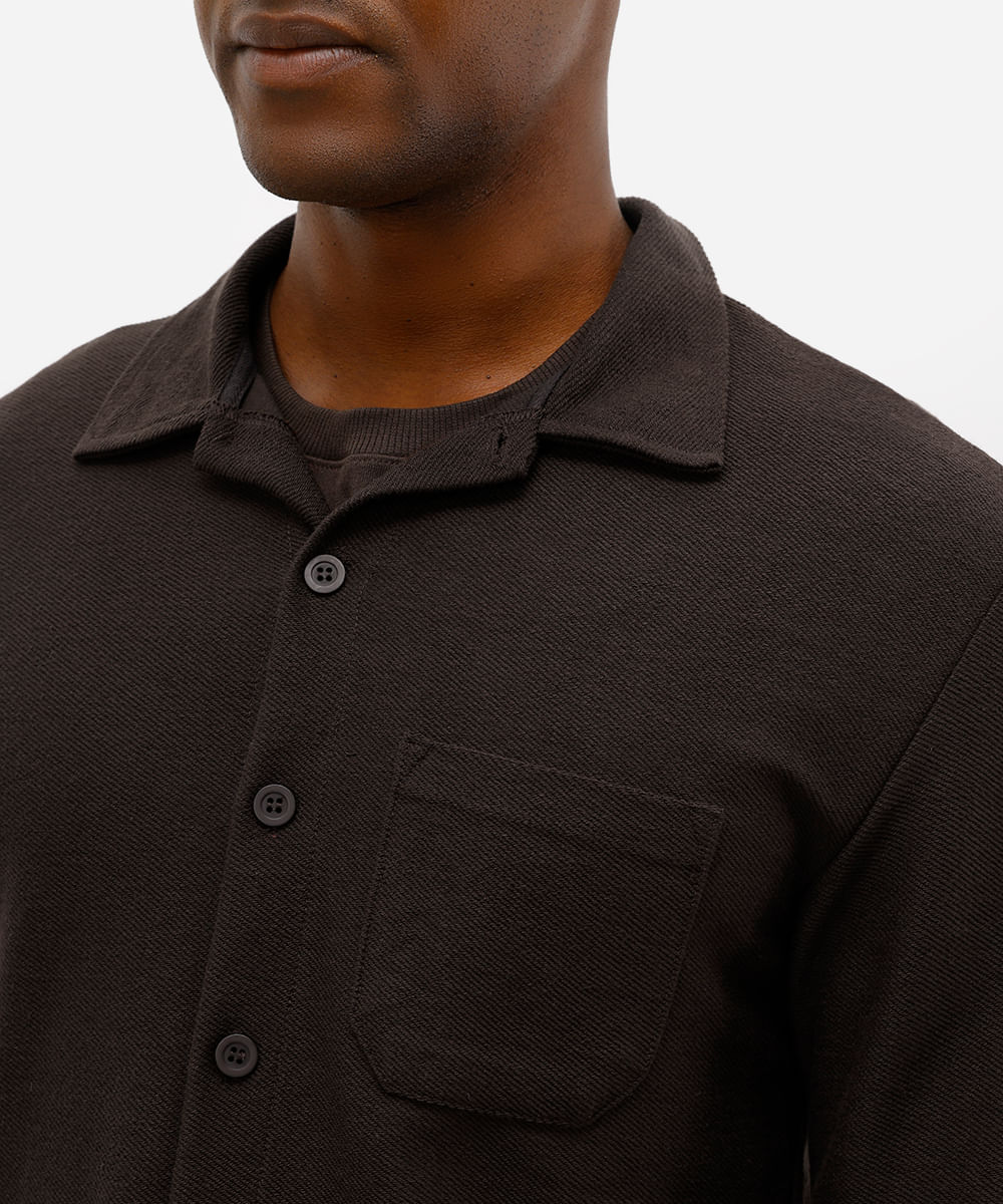 camisa masculina manga longa texturizada marrom