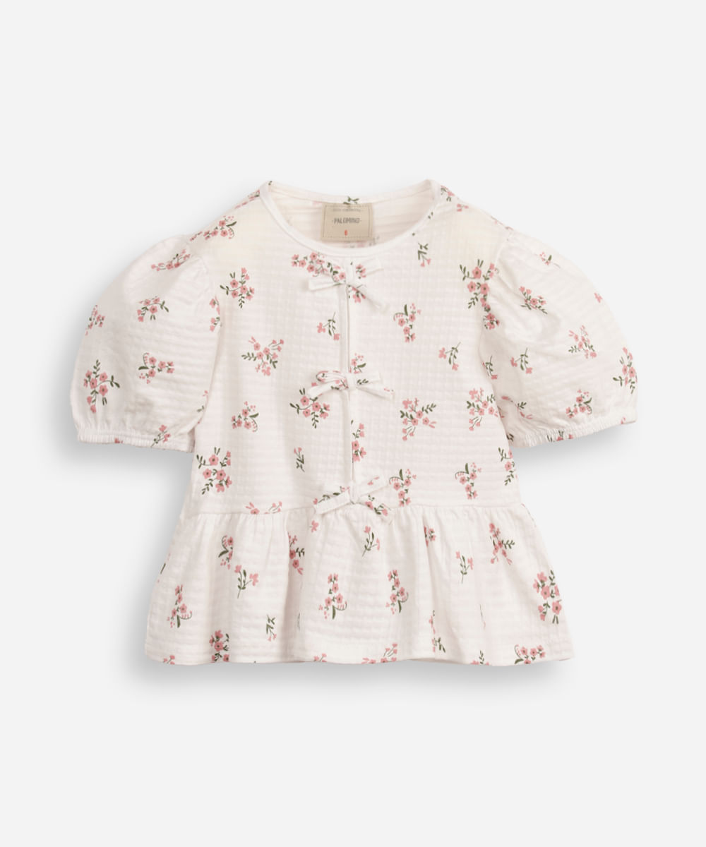 bata infantil de algodão floral texturizada off white