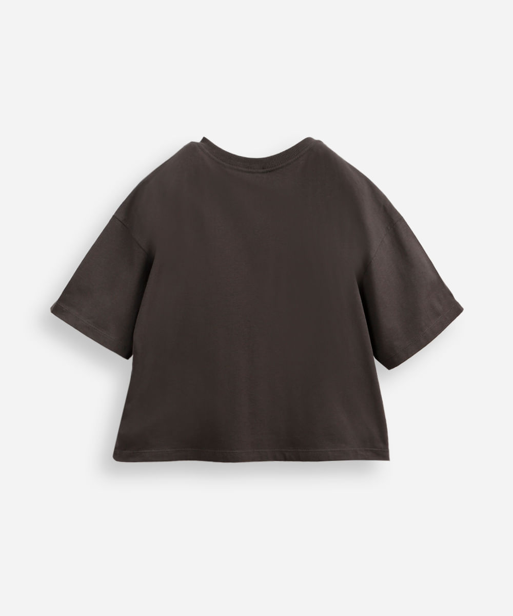 cropped juvenil de algodão estampado cinza