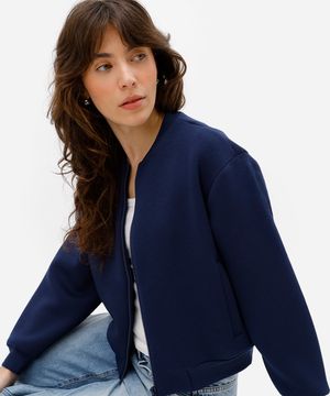 jaqueta bomber feminina de neoprene azul